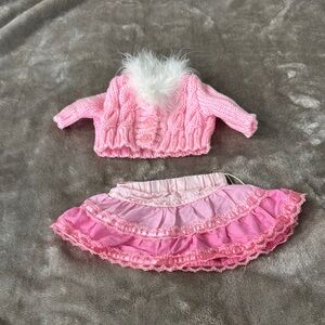 Charming Pink Knit Sweater and Skirt Set